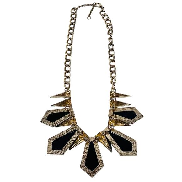 Vintage Black Gold Inverted Spike Geometric Bib Necklace Statement 8" - Picture 3 of 6
